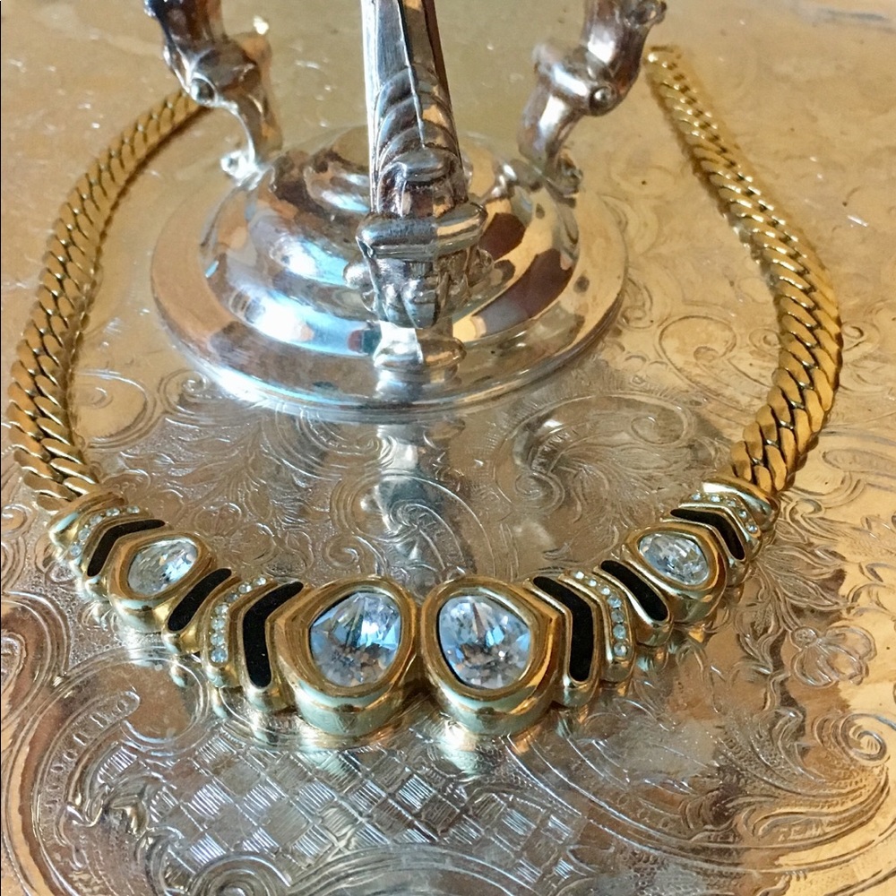 RAre Chr.{DIOR} snake weaved choker chain stone necklace